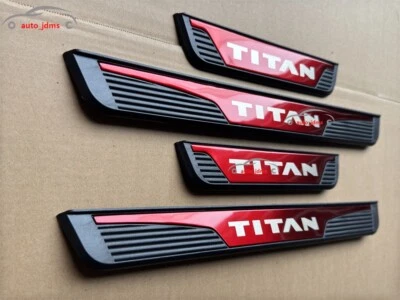 Red Trim Car Door Sill Scuff Cover Panel Step Protector For Titan Accessories X4 - Image 1 of 4