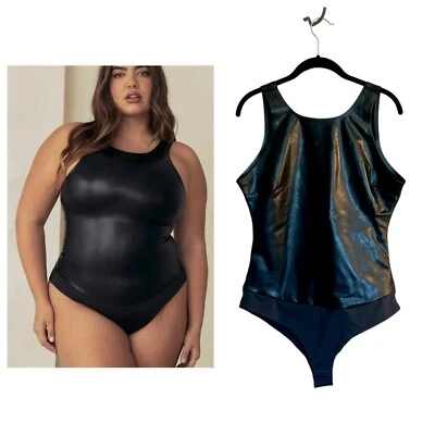 Body modelador de gola alta couro vegano Pinsy preto tamanho XL gótico bruxa novo com etiquetas - Imagem 1 de 4