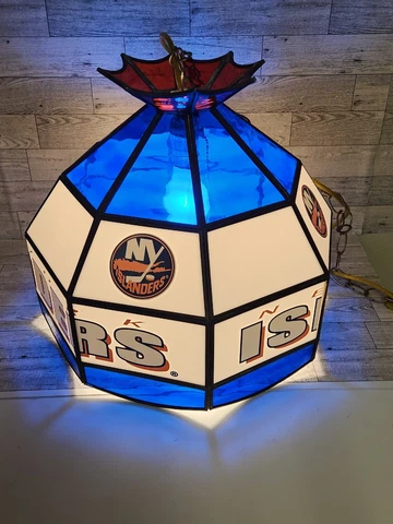 New York Islanders NHL Tiffany Gameroom Lamp 16" Handmade, Stained Glass Cover