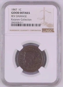 1847 1C  BRAIDED HAIR CENT NGC GOOD DETAILS REV DAMAGE - Picture 1 of 4