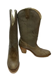 Vintage ACME Women’s 9 Narrow Cowboy Boots Two Toned Marblized Leather Stitching - Picture 1 of 12