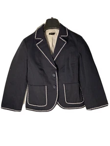 J Crew Womens Size 6 Cotton Canvas Blazer-Navy Blue w/White Ribbon Piping - Picture 1 of 7