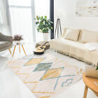 Teppich Wohnzimmer Shaggy – Geometrische Muster - Boho Style -  Pastellfarben