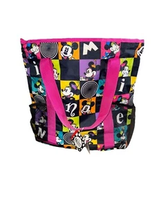 Disney Tote Beach Bag Minnie Mouse all over Print Shopping Zip Carry On Travel - Picture 1 of 13