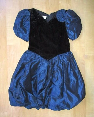Vestido Burbuja Terciopelo Negro Azul Pavo Real Iridiscente Gunne Sax Años 80 De Colección Niñas 12 Foto 1 de 3