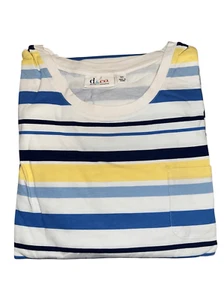 Denim & Co Women 3X Perfect Jersey Roll Tab Short Sleeve Stripe T Shirt Blue NWT - Picture 1 of 6