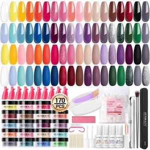 170Pcs Dip Powder Nail Kit Starter 36 Colors Pink Red Purple Spring Summer Di... - Picture 1 of 9