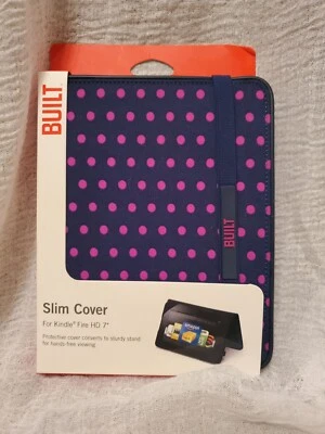 Built Slim Cover Kindle Fire Navy & Pink Polka Dot E-SCKH7-MNW New  - Image 1 of 2