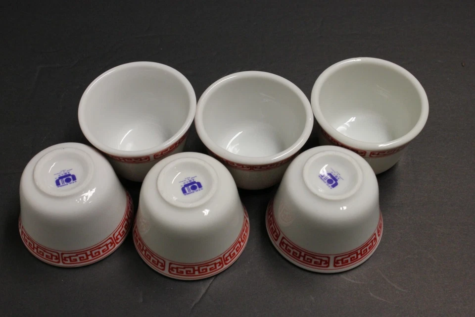  6 tazas de té de porcelana oriental blancas rojas melamina redondas 3 pulgadas blancas  Foto 1 de 4