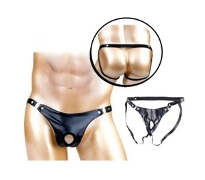Herren G-String Tanga Männer Slip Loch String Schwarz Lederoptik S M L XL Ouvert - Bild 1 von 4
