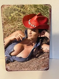 Sexy Cowgirl 8" x 12" Metal Tin l Hot Woman Poster Pinup Girl Tin Sign Wall Art - Picture 1 of 6