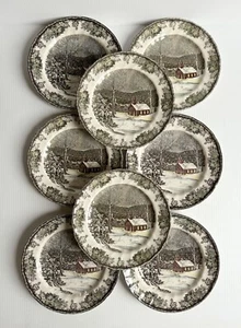 8 Friendly Village School House Dinner Plates Johnson Bros 9 7/8” HAIRLINE CRACK - Picture 1 of 10