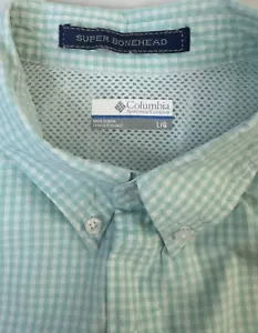 Columbia Super Bonehead PFG Mens Green Check Fishing Vented Short Sleeve Shirt L - Picture 1 of 13