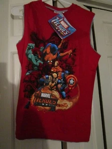 Marvel Heroes Comics Boys Sleeveless Spiderman Hulk Captain Am Shirt Size 13-14 - Picture 1 of 4