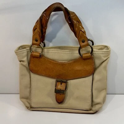 Bolso de mujer Eddie Bauer de lona y cuero beige con ribete de cuero tostado Foto 1 de 4