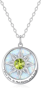 925 Sterling Silver Sunflower Necklace Peridot Opal August Birthstone Women 18" - Picture 1 of 6