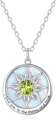 925 Sterling Silver Sunflower Necklace Peridot Opal August Birthstone Women 18" - Image 1 of 4