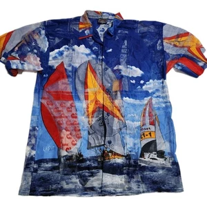 Grosstown XXL 2XL Segelboot VINTAGE RETRO CLUB HAWAII KNOPF RESORT HEMD NETZ - Bild 1 von 6