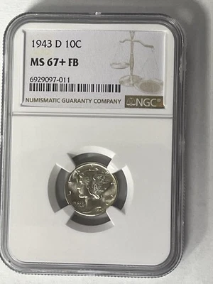1943-D 10C Mercury Dime NGC MS67+ FB - Image 1 of 4
