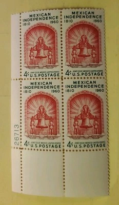 US SC # 1157 PB of 4 Mexican Independence - MNH - 1960. Minor gum disturbance. - Image 1 of 3