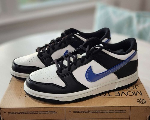 Nike Dunk Low GS 'TPU Swoosh' nero royal bianco (FD0689 001) taglia giovanile 5 5 anni NUOVE