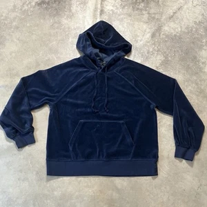 J. Crew Sweatshirt Womens Size Small Navy Blue Hooded Relaxed Velour - Picture 1 of 9