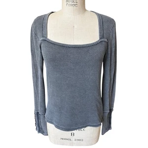 Free People Gray Squareneck Thermal Long Sleeve Shirt Size XL XLarge - Picture 1 of 6