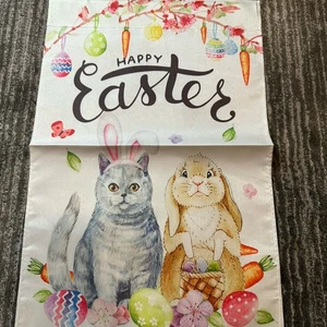 Garden Flag Cat Happy Easter Poly Double Sided Bunny Ears Spring Cat Lady Gift - Picture 1 of 6