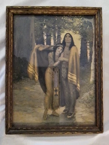 WALTER DE MARIS ANTIQUE WOOD FRAMED PICTURE LEFT SIGNED AMERICAN INDIAN COUPLE - Picture 1 of 24