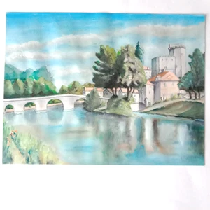 Bourdeilles en Périgord Dordogne Mischtechnik Gemälde Original Signiert - Bild 1 von 10