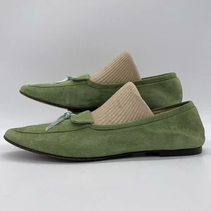 J. Crew Womens 7.5 Shoes Manhattan Loafers Green Suede Blue Ribbon Made In Italy - Picture 1 of 13