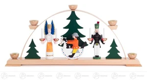 Schwibbogen mit Engel, Bergmann und Reiterlein, farbig, für Kerzen d=14m  - Picture 1 of 1