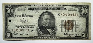 1929 $50 Federal Reserve Bank of Dallas, Texas - Picture 1 of 2