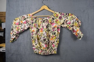Ashley Stewart Bluse Damen 18 beige Blumen Leinenmischung schulterfrei Bauern - Bild 1 von 11