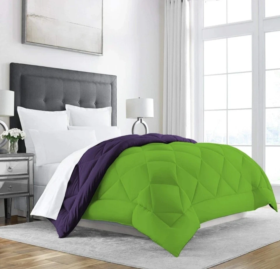 Reversible Comforter Lime Green & Purple | King Size Microfiber Quilt Blanket | - Image 1 of 4