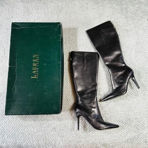 Schöne Vintage Ralph Lauren Stiefel schwarz Leder hoher Absatz 90er spitz zulaufend - Bild 1 von 11