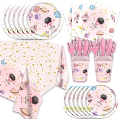 141 piezas de suministros de fiesta rosa para el espacio exterior para niñas baby shower fiesta de cumpleaños decoración Foto 1 de 4