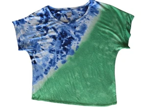 Chicos Womens Size 2 - L/XL Blue Green Tie Dye Short Sleeve Shirt Top - Picture 1 of 10
