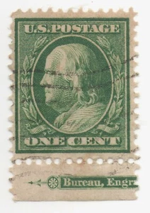 1908 US Scott #331 B. Franklin 1 cent Used Db L WMK perf 12 Used Imprint Single - Picture 1 of 1