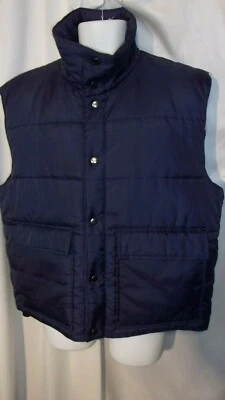 Vintage Sears The Mens Store Navy Snap Front Nylon Puffer Vest Size Medium - Image 1 of 3