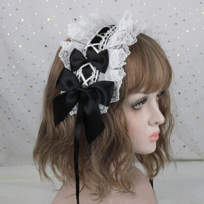 Mujeres Niña Lolita Diadema Cinta de Encaje Moño Prendas para la Cabeza Dulce Juegos con disfraces Tocado Foto 1 de 4