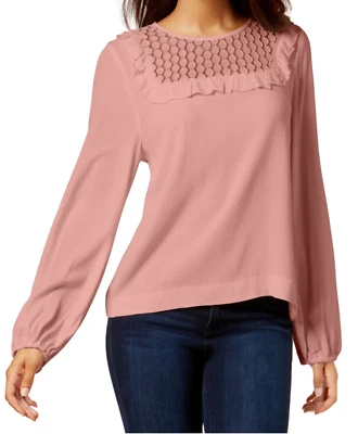 Blusa Kensie de manga comprida com babados renda rosa ~ Tamanho Grande - Imagem 1 de 4