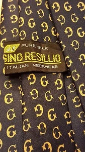 Vintage, Gino Resillio, Silk, Navy/Tan, Skinny Neck Tie (58") - Picture 1 of 5