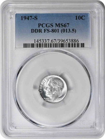 1947-S Roosevelt Dime DDR FS-801 MS67 PCGS Cover