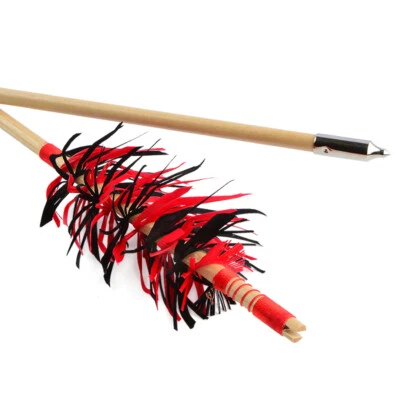 6X Wooden Arrows Handmade Shaft Archery Flu-Flu Spiral Wrap Feather Longbow Hunt - Image 1 of 4