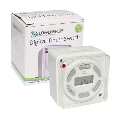 LOWENERGIE 12V DC Digital 7 Day Programmable Timer Switch Control 16A Solar Power Relay