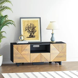 Mid Century Modern TV Stand with Power Outlets, Entertainment Cabinet with Open - Picture 1 of 9