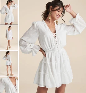 Venus Tiered Midi Sheer Dress Womens M Boho Cottagecore Prairie Folk Peasant - Picture 1 of 15