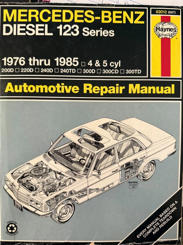 HAYNES Mercedes-Benz Diesel 123 Series 1976-85 Repair Manual 63012 (697) - Image 1 of 1