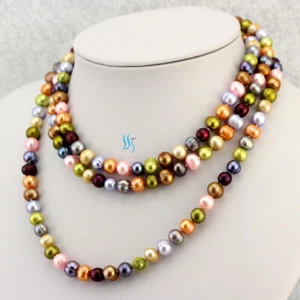 51" 7-9mm Multi Color Freshwater Pearl Necklace Strand M2 - Picture 1 of 4